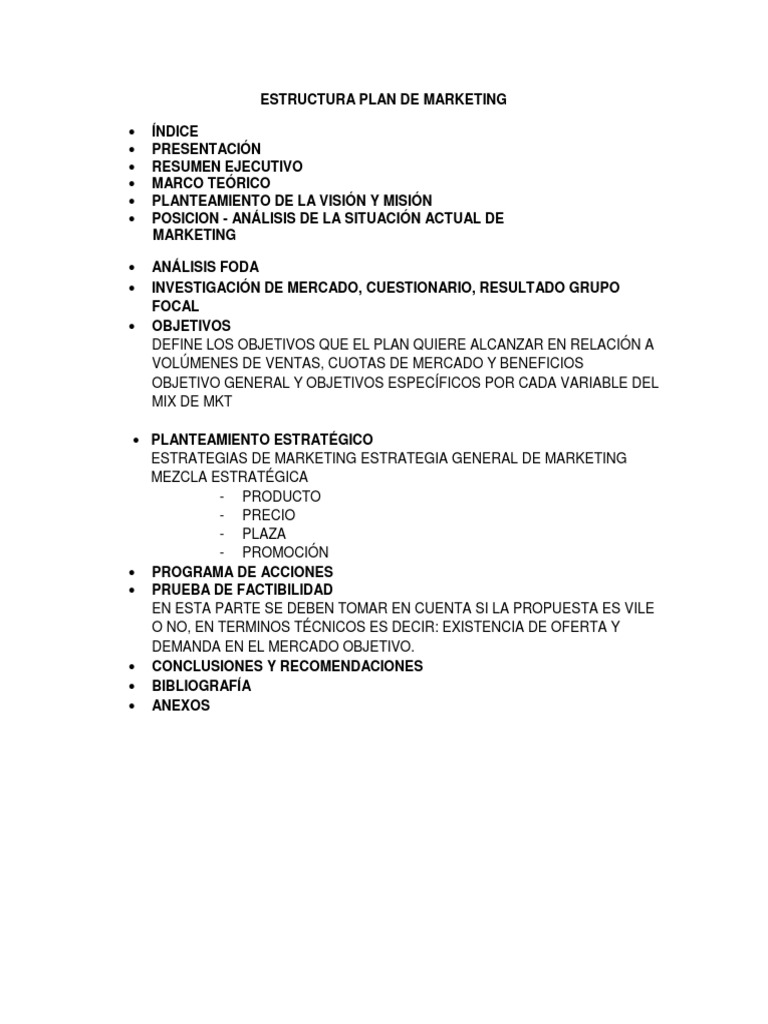Estructura del Plan de Marketing | PDF