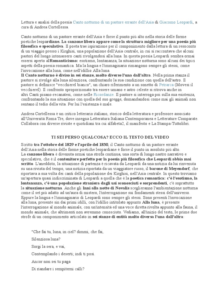 Canto Notturno Di Un Pastore Errante Dell'asia Analisi Pdf