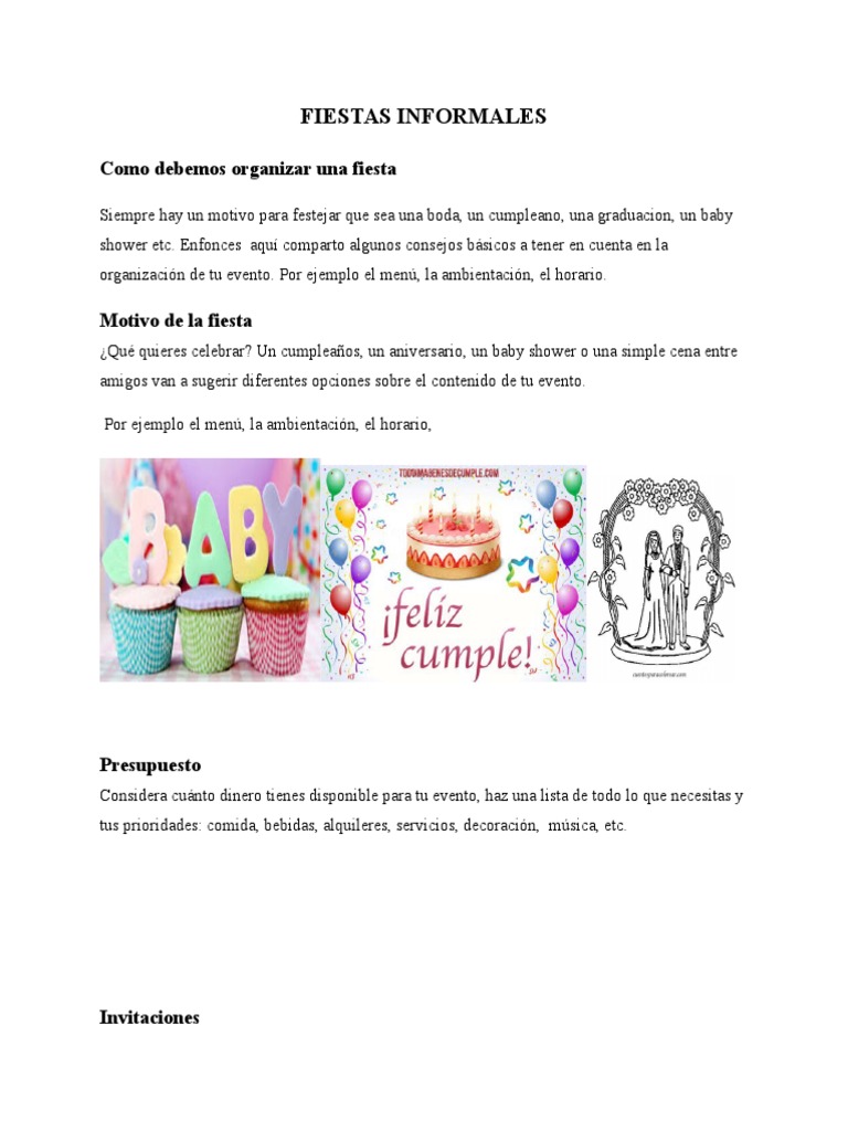 Organización de Fiestas Informales | PDF | Ocio, image size:768x1024
