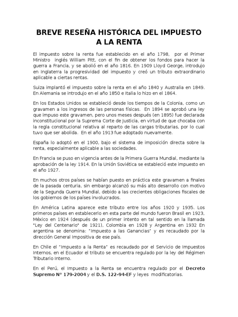 Historia del Impuesto a la Renta | PDF | Impuestos | Impuesto sobre la ...