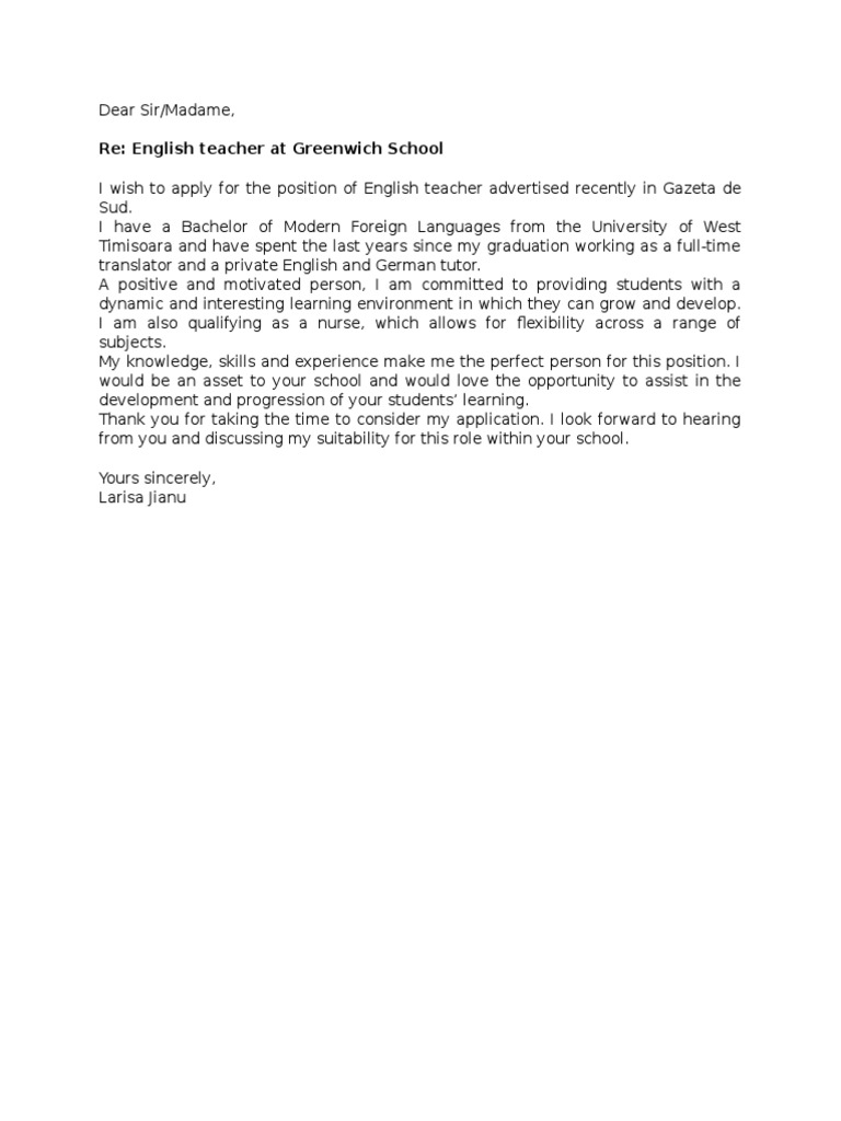 Application for English Teacher Position | PDF