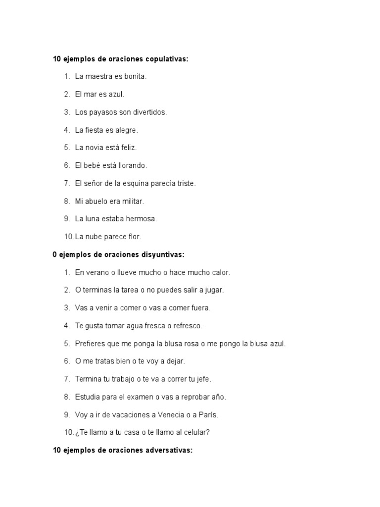 Ejemplos de Oraciones Copulativas | PDF | Ocio