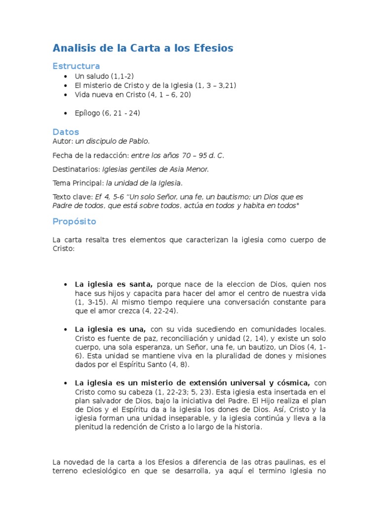 Carta a Los Efesios Resumen  Cristo (título)  Iglesia 