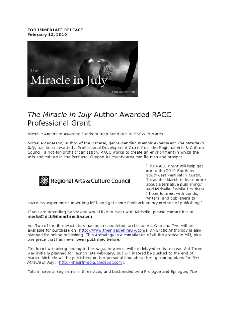 Michelle Anderson Wins RACC Grant | PDF | Multimedia | World Wide Web