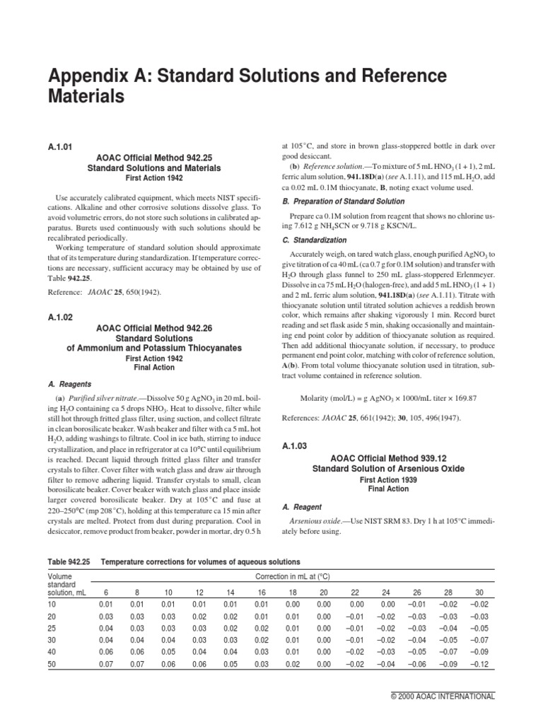 Appendix A Appendix A Standard Solutions and Reference Materials | PDF