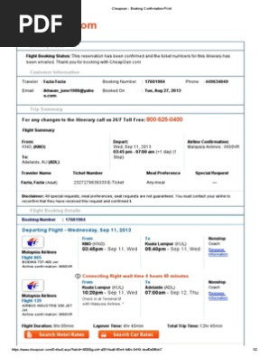 Contoh Booking Confirmation Print E-ticket Number