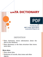 Data Dictionary: by Prof - Manikandan QMC College, Medavakkam