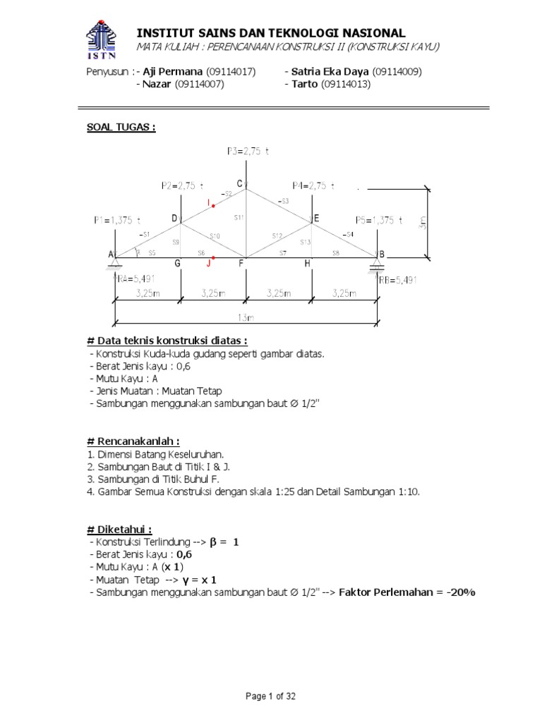 Contoh Soal Struktur Kayu Sambungan Baut Berbagai Struktur Contoh Soal Struktur Kayu Sambungan Baut Berbagai Struktur