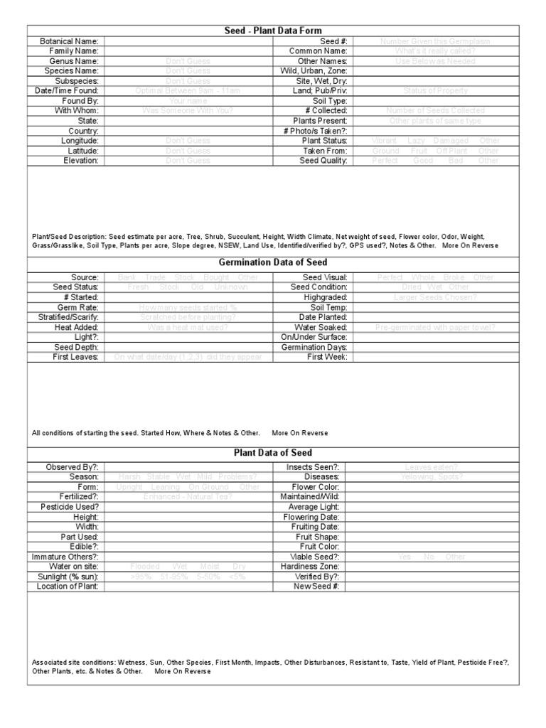 Seed Germplasm Data Collection Form | PDF
