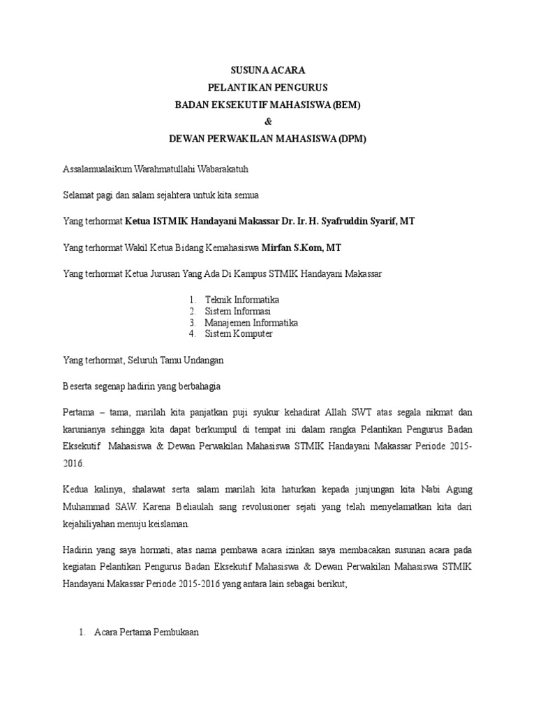 Teks Pembawa Acara Pelantikan Pengurus Kumpulan Contoh Teks Mc