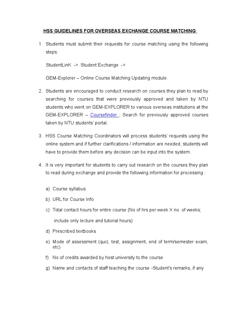 NTU HSS Course Matching Guidelines | PDF | Academic Degree | Academia