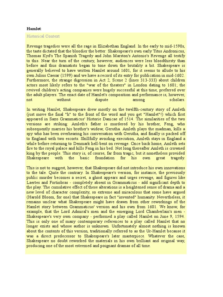 Historical Context Hamlet – A Level Drama and Theatre OCR – WVMBV