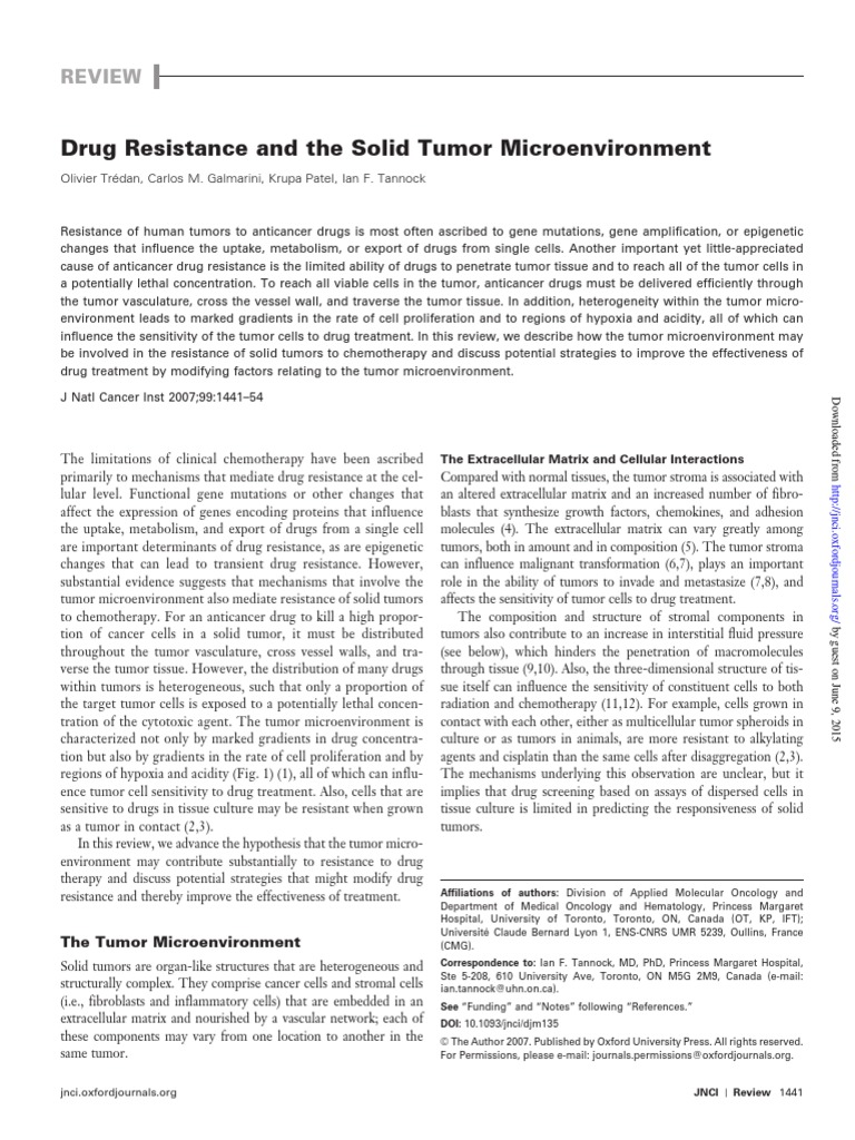 Drug Resistance and The Solid Tumor Microenvironment | PDF ...