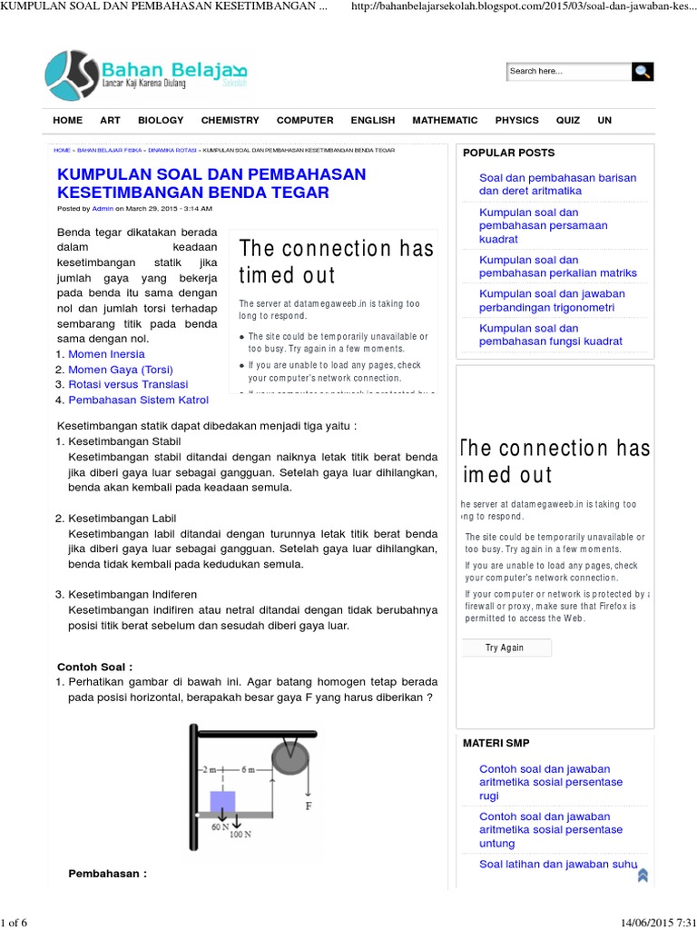 Kumpulan Soal Dan Pembahasan Kesetimbangan Benda Tegar