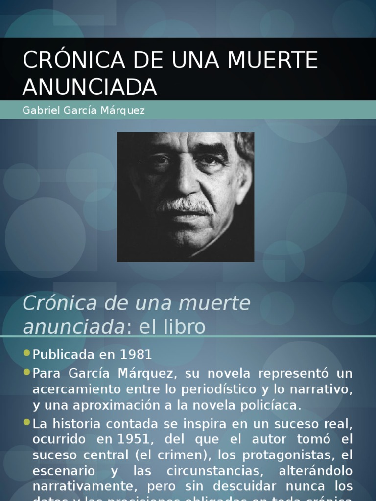 Cronica de Una Muerte Anunciada Analisis Gabriel García