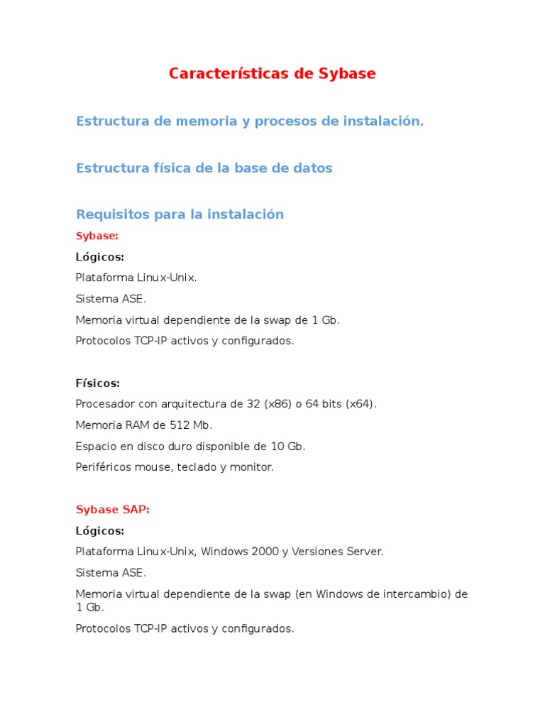 Características del Sistema ASE de Sybase | PDF