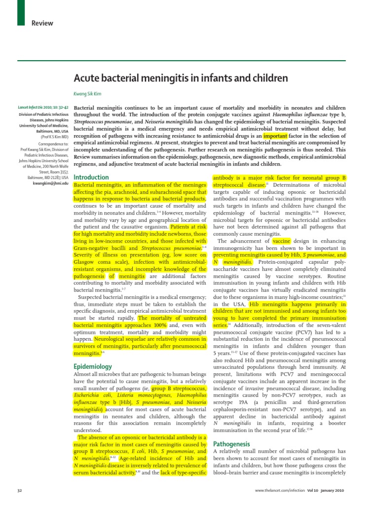 Acute Bacterial Meningitis in Infants and Children | PDF | Meningitis ...