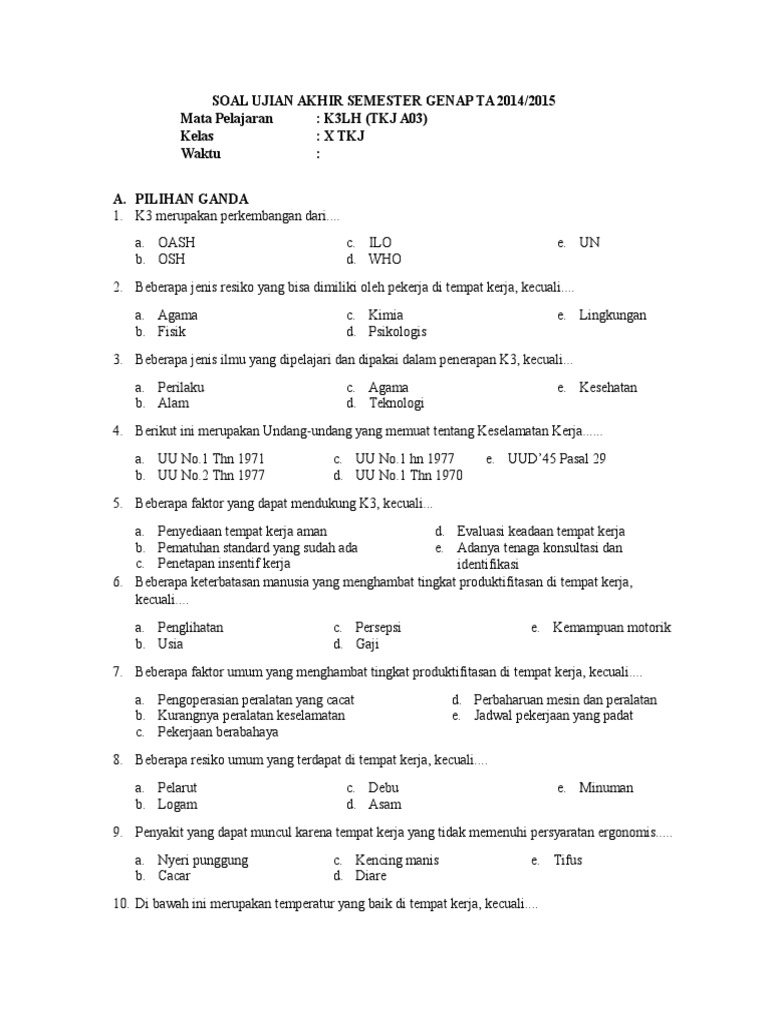 SOAL UKK K3LH