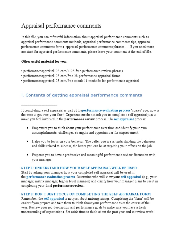 Self-Appraisal Guide for Employees | PDF | Performance Appraisal ...