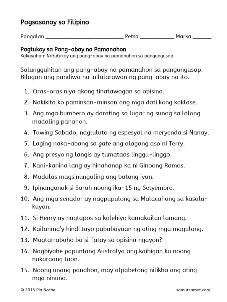 Pagtukoy Sa Pang Abay Na Pamanahon 3 Pdf