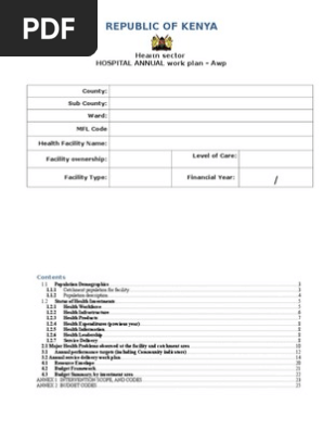 Hospital Annual Work Plan Format Final