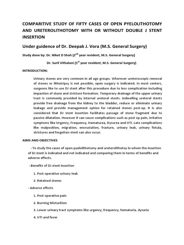 Comparitive Study of Fifty Cases of Open Pyelolithotomy and ...