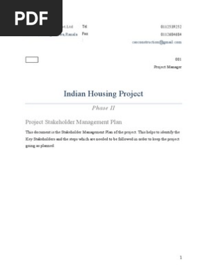 Stakeholder Management Plan Housing project