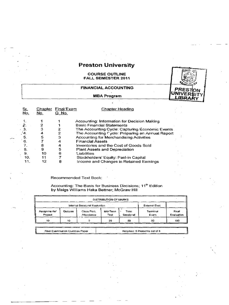 MBA Financial Accounting Course Outline | PDF | Depreciation | Debits ...
