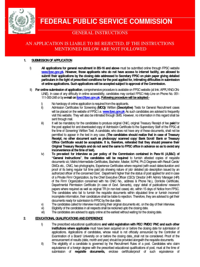 FPSC Application Submission Guidelines | PDF | Federally Administered ...