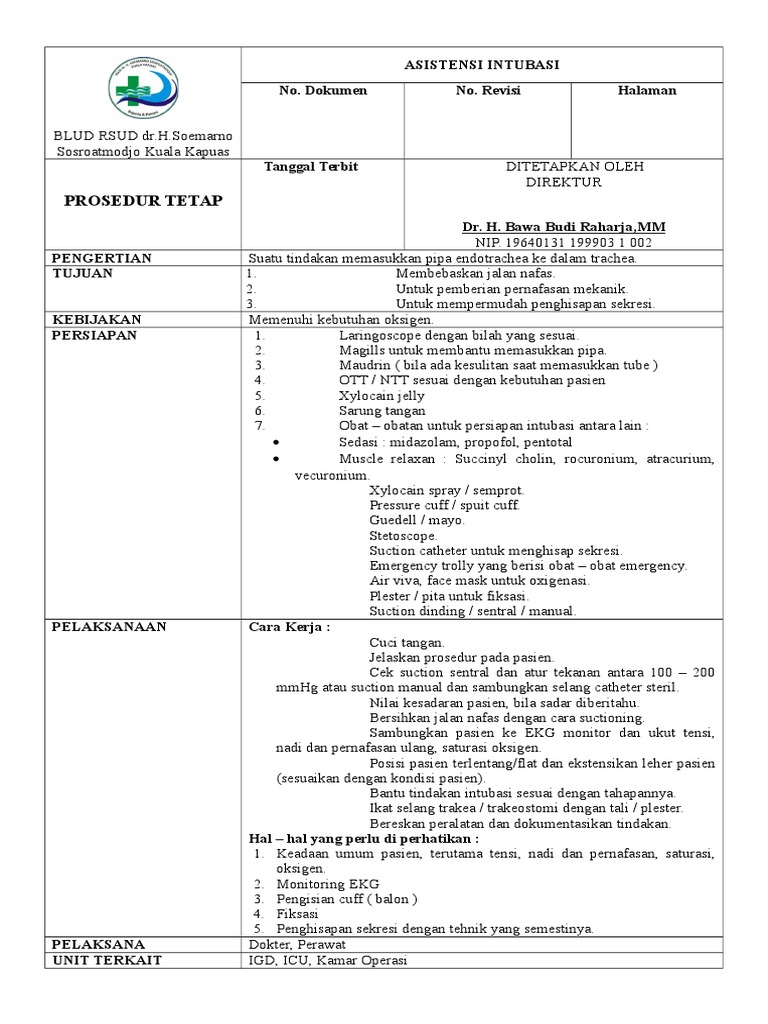 Prosedur Intubasi di RSUD dr.H.Soemarno | PDF