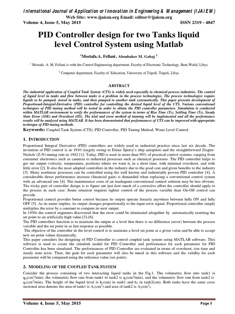 PID Controller for Coupled Tank System | PDF | Applied Mathematics ...