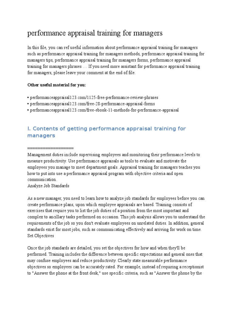 Manager Appraisal Training Guide | PDF | Performance Appraisal | Employment