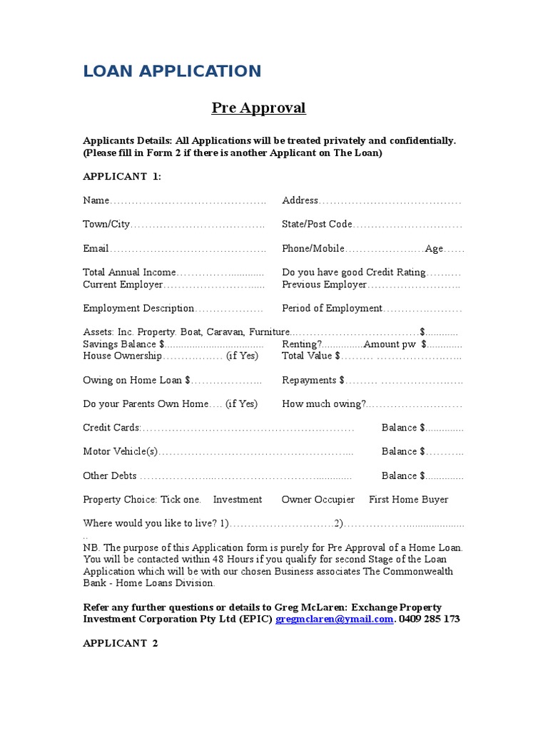 Loan Application Pre Approval