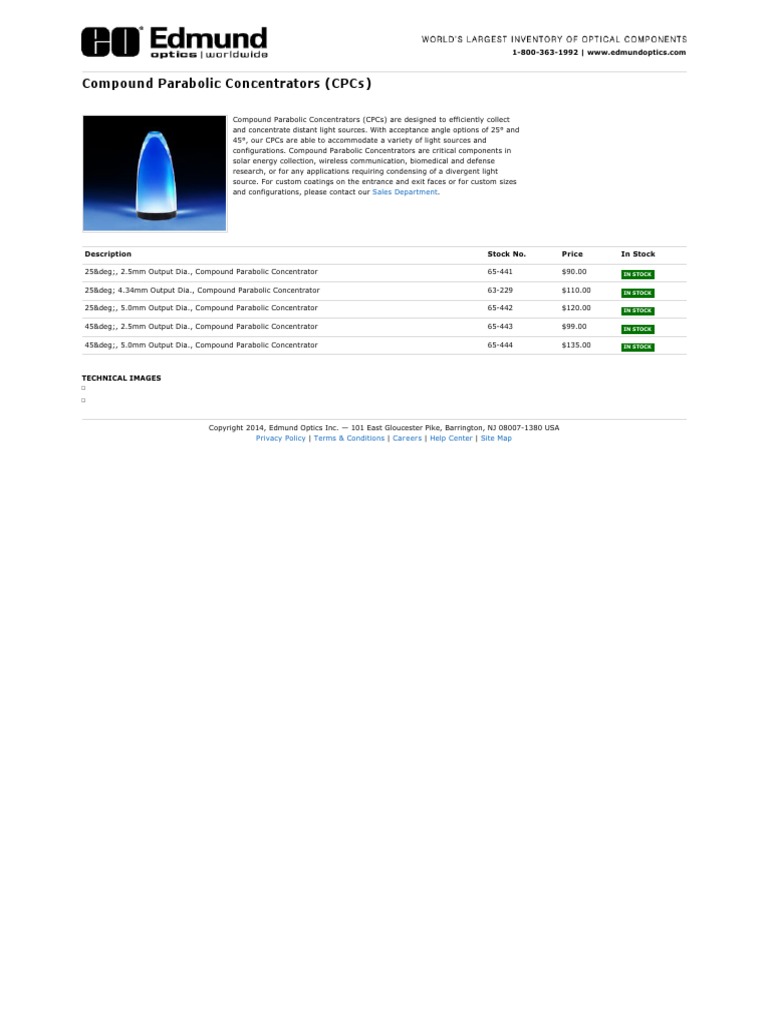 Compound Parabolic Concentrators (CPCS) : Sales Department | PDF ...