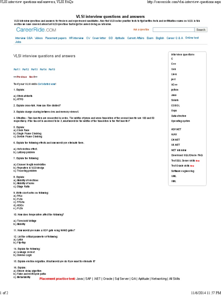 VLSI Interview Questions and Answers, VLSI FAQs PDF Mosfet