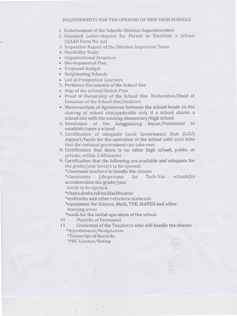 Opening Requirements for New High Schools | PDF | Wellness