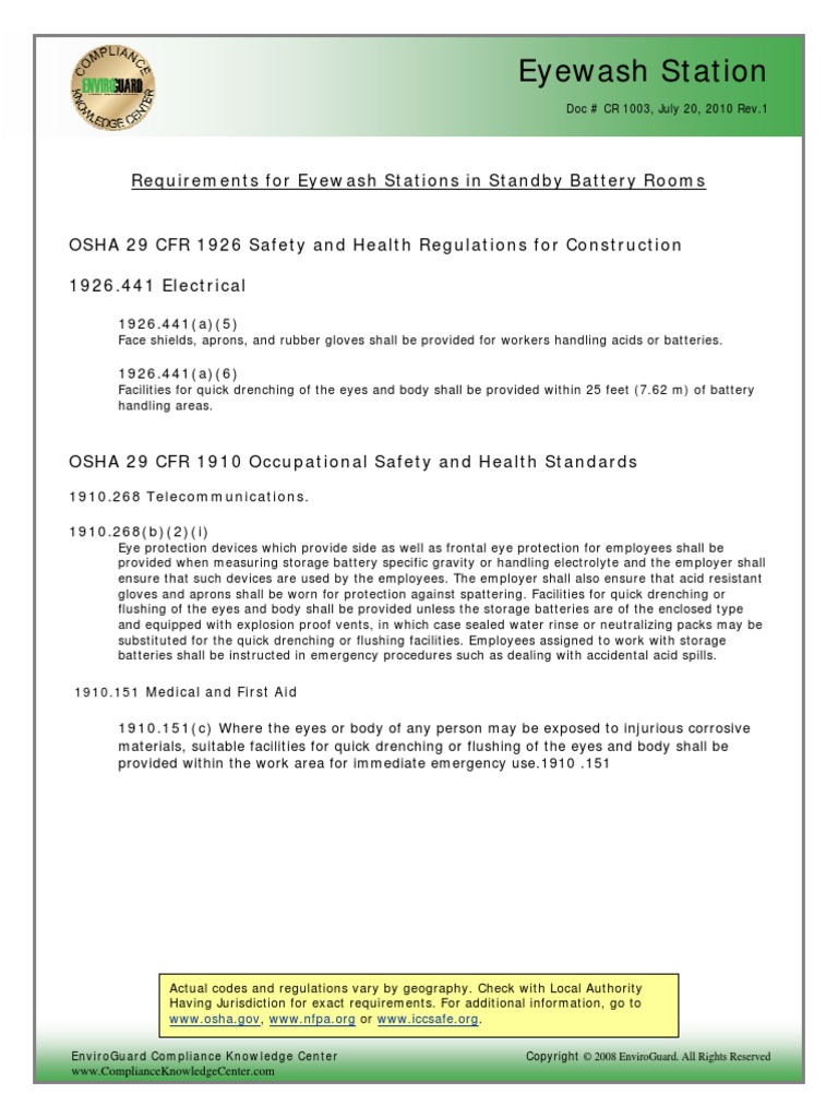 Eyewash Station Requirements For Eyewash Stations in Standby Battery