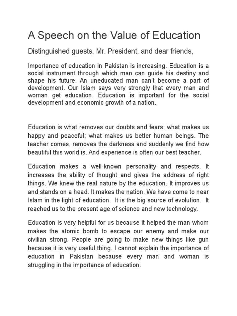 speech on value of education for class 5