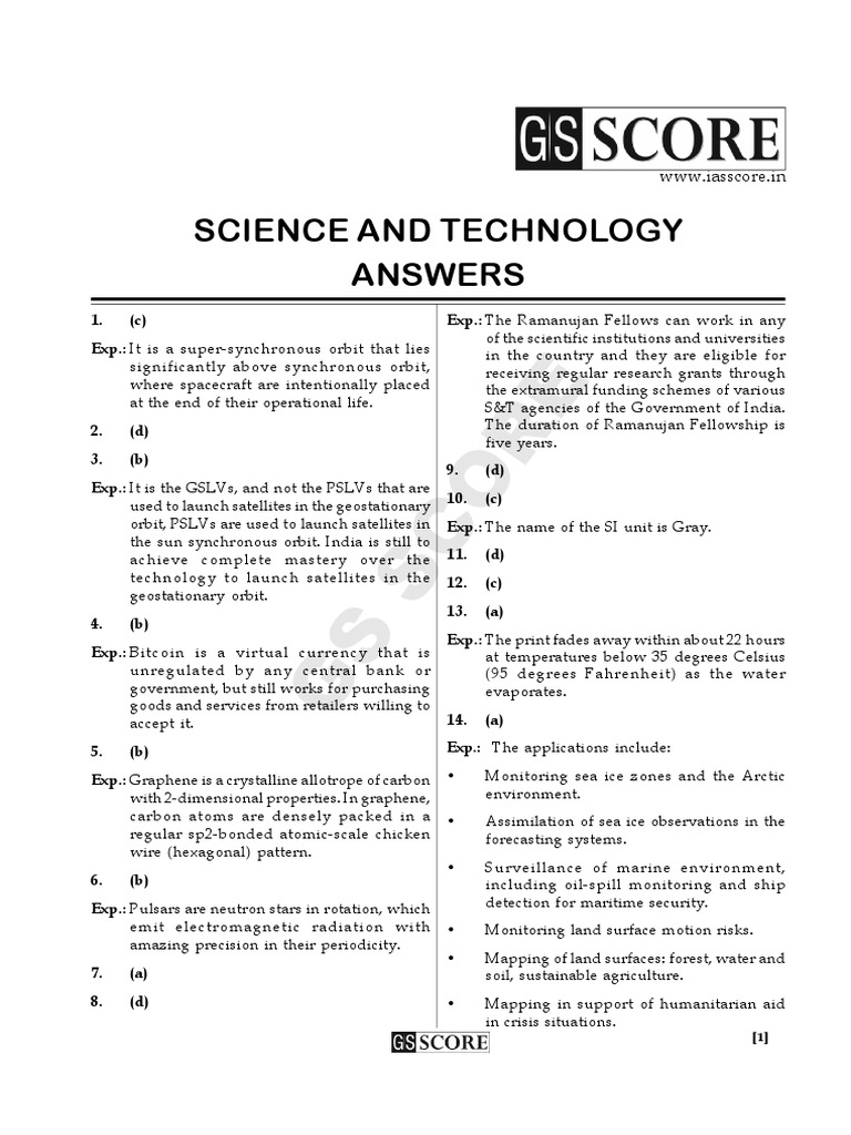 Science and Technology Answers: 1. (C) Exp.: Exp. | PDF | Ebola Virus ...