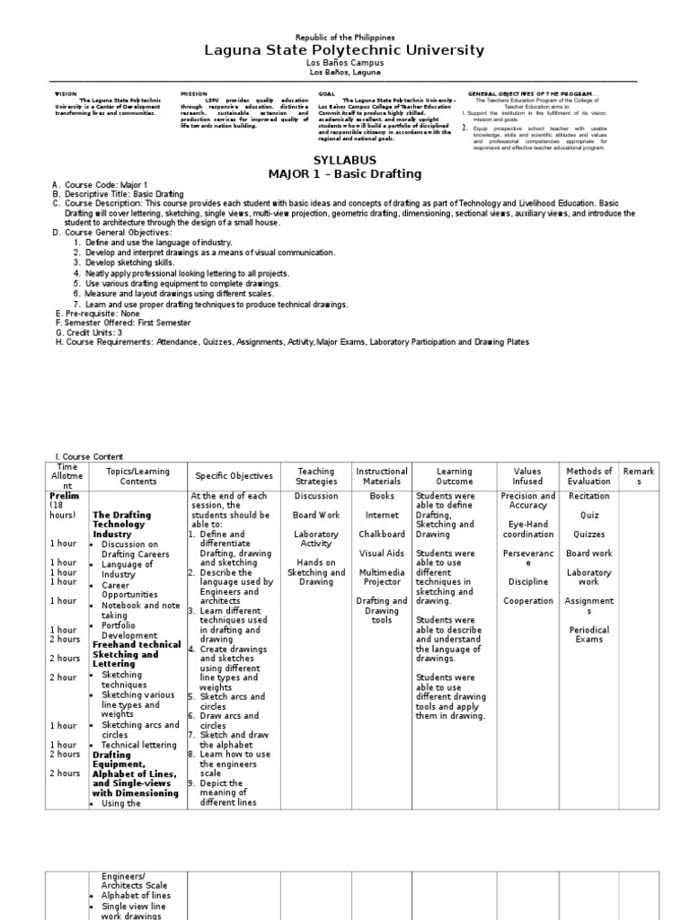 Drafting Syllabus PDF Technical Drawing Geometry