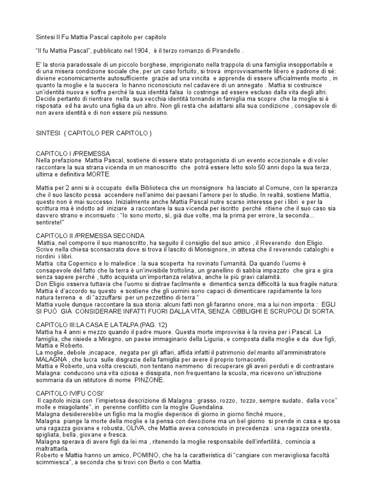 Il Fu Mattia Pascal Riassunto E Analisi