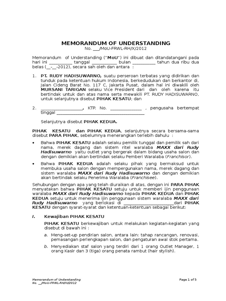 Draft Mou (Final Hasil Revisi) Maxx | PDF
