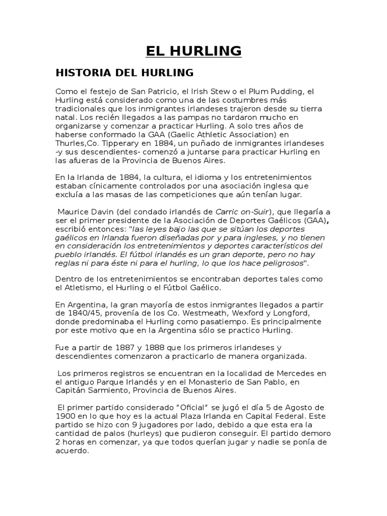 Historia y reglas del Hurling en Argentina | PDF | Deportes | Ocio