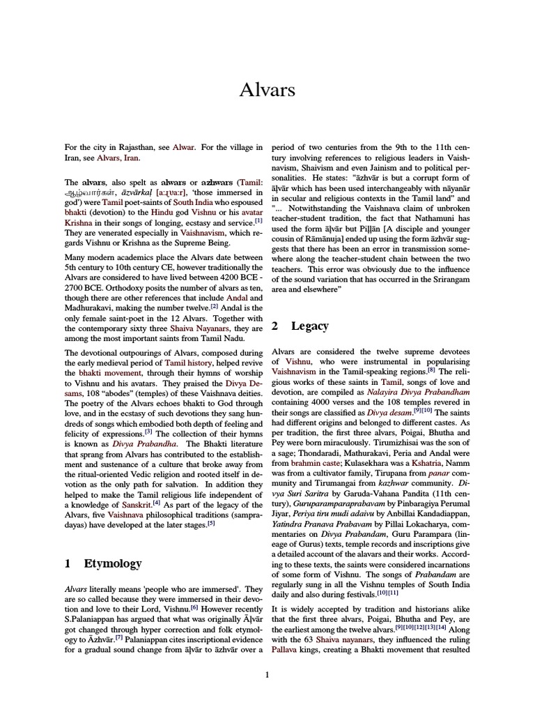 Alvars - Vaishnava Poet Saints | PDF | Vaishnavism | Indian Poetics