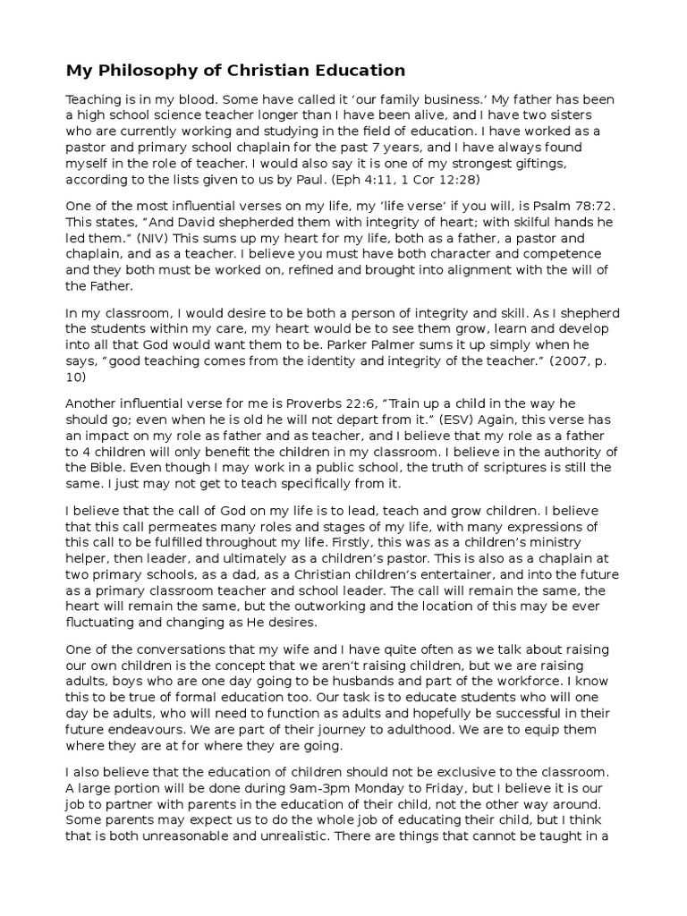my philosophy of christian education Learning Styles Teachers