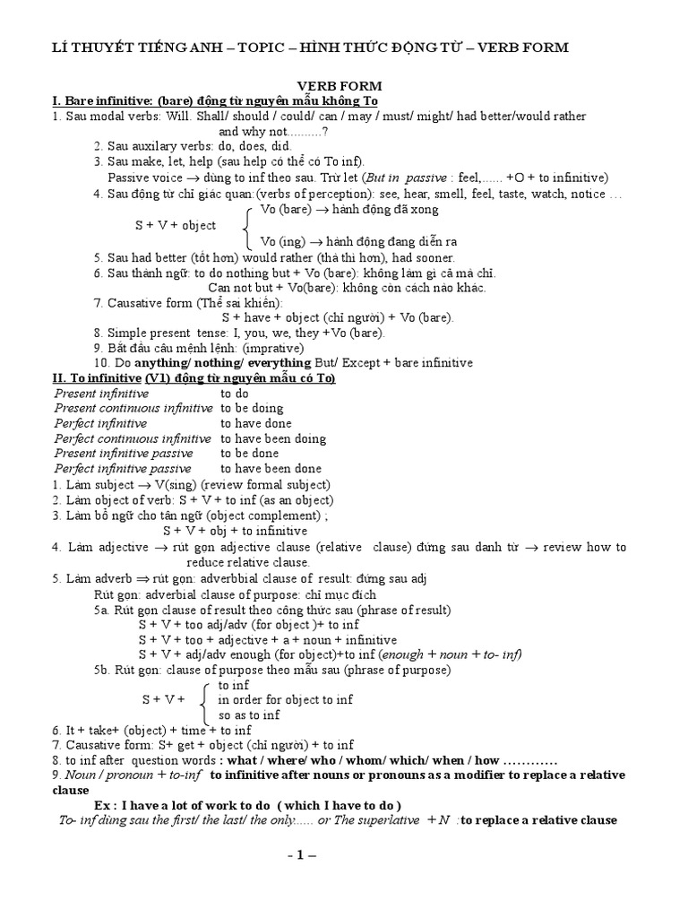 Full Verb Form PDF Adjective Language Mechanics