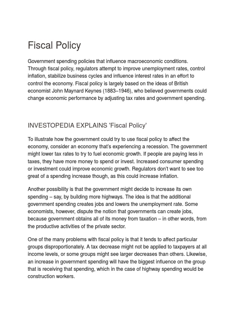 Understanding Fiscal Policy Basics | PDF