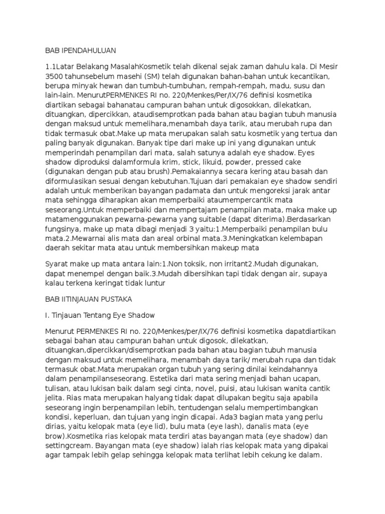 Dasar Teori Laporan Praktikum Kosmetologi Eyes Shadow | PDF