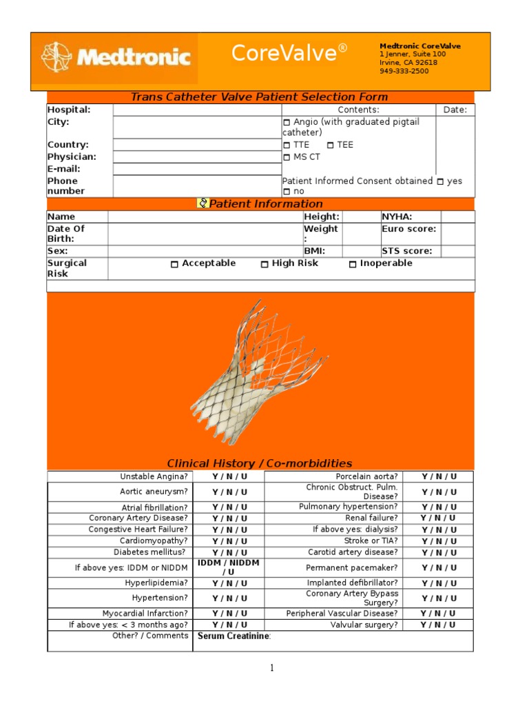 TCV Patient Selection Form Irvine | PDF | Self-Improvement | Wellness