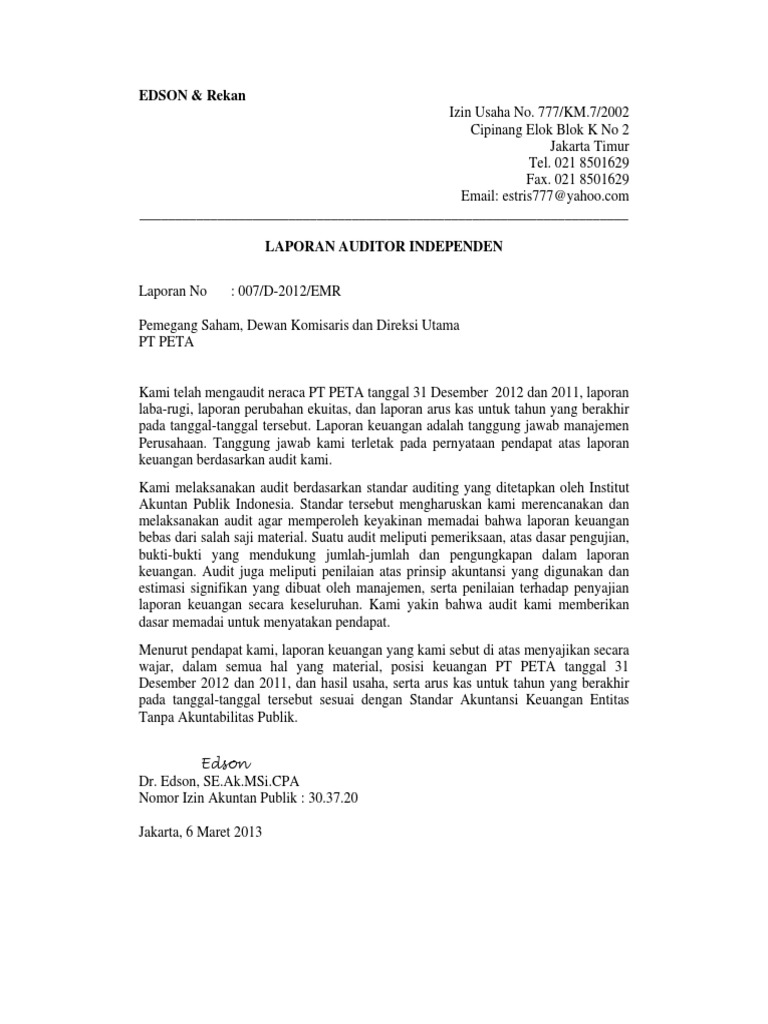 50 Opini Auditor Laporan Auditor Independen